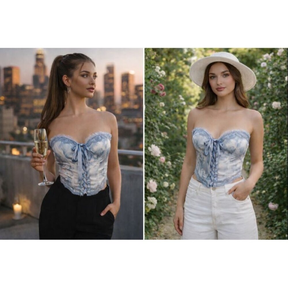Cotton Candy LA Women Strapless Corset Top Blue M Fairy Coquette Quiet Luxury